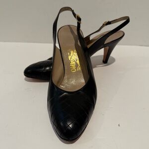 Salvatore Ferragamo Black Leather Slingback  9 1/2